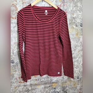 Jones New York Red and Black Striped Long Sleeve Tee Size L